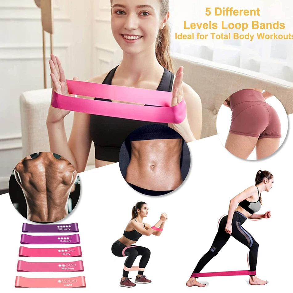Ensemble de 5 Élastiques de musculation pour le yoga, Pilate, fitness & CrossFit